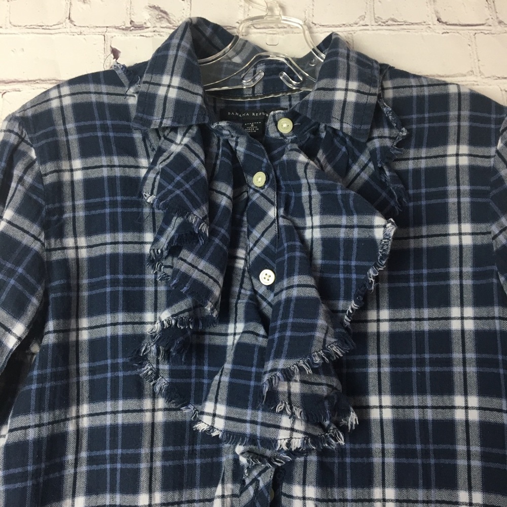 Banana Republic Blue Plaid Flannel Ruffle Shirt - Picture 16 of 16